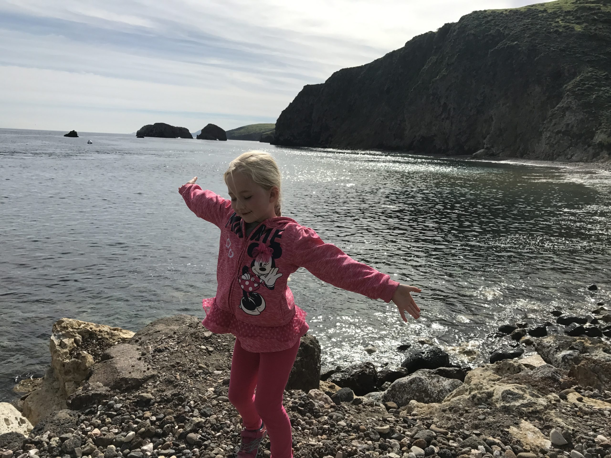 Girl Standing On Shore Of Santa Cruz Island In Channel Islands National Park