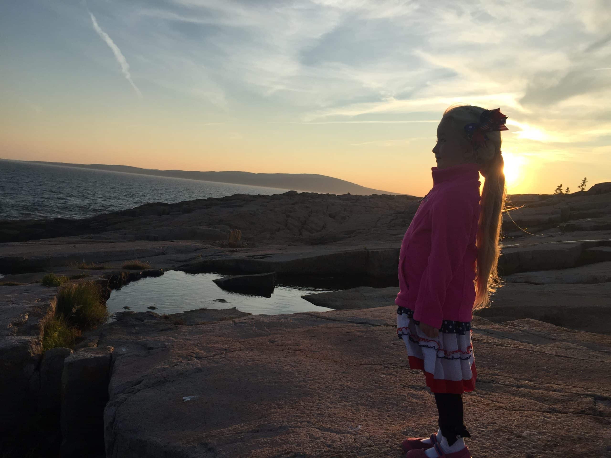 Girl Watching Sunset At Schoodic Point Schoodic Peninsula