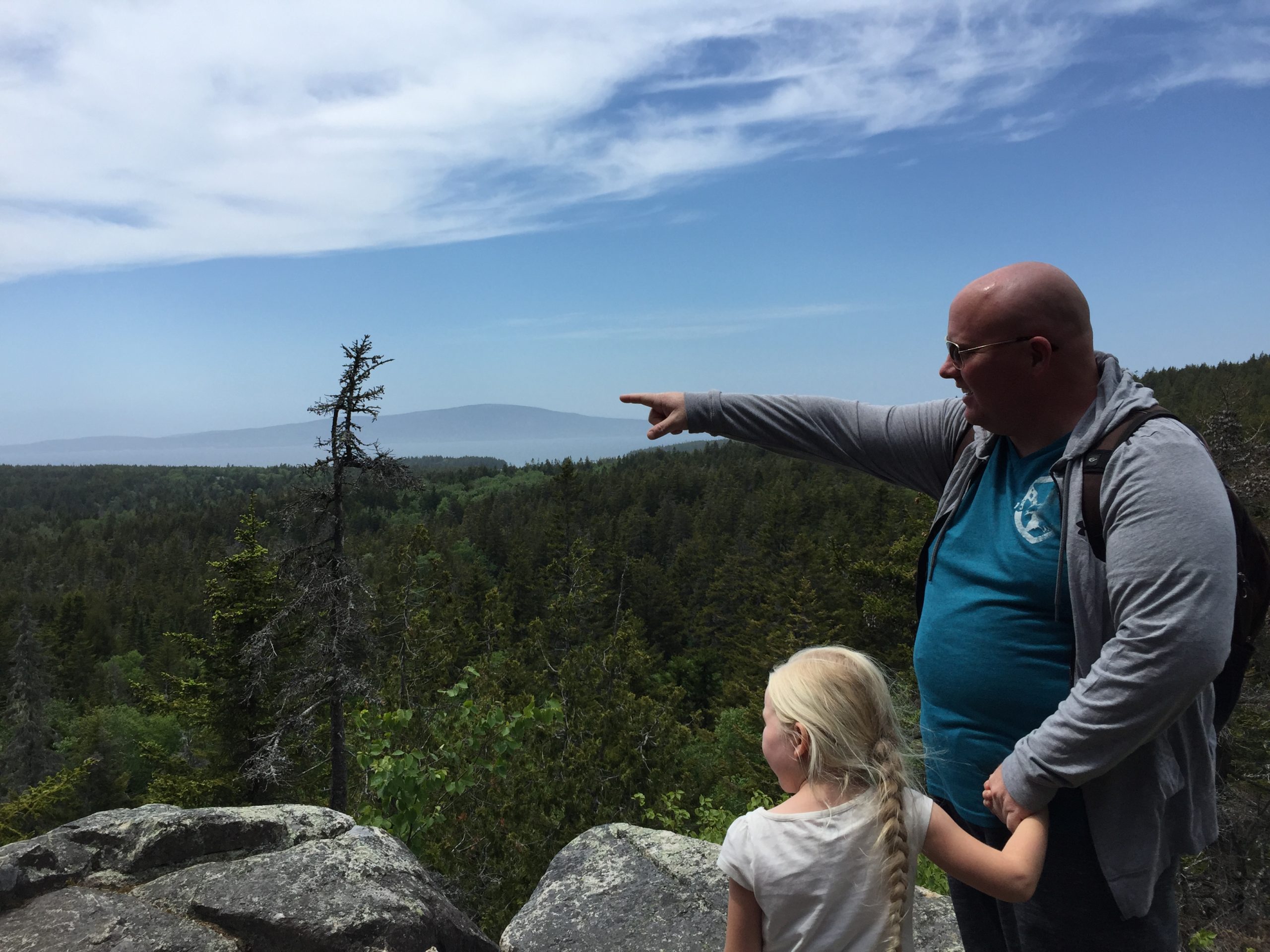 Man And Girl Enjoying The Mountain Views At The Top Of The Anvil Trail Schoodic Peninsula
