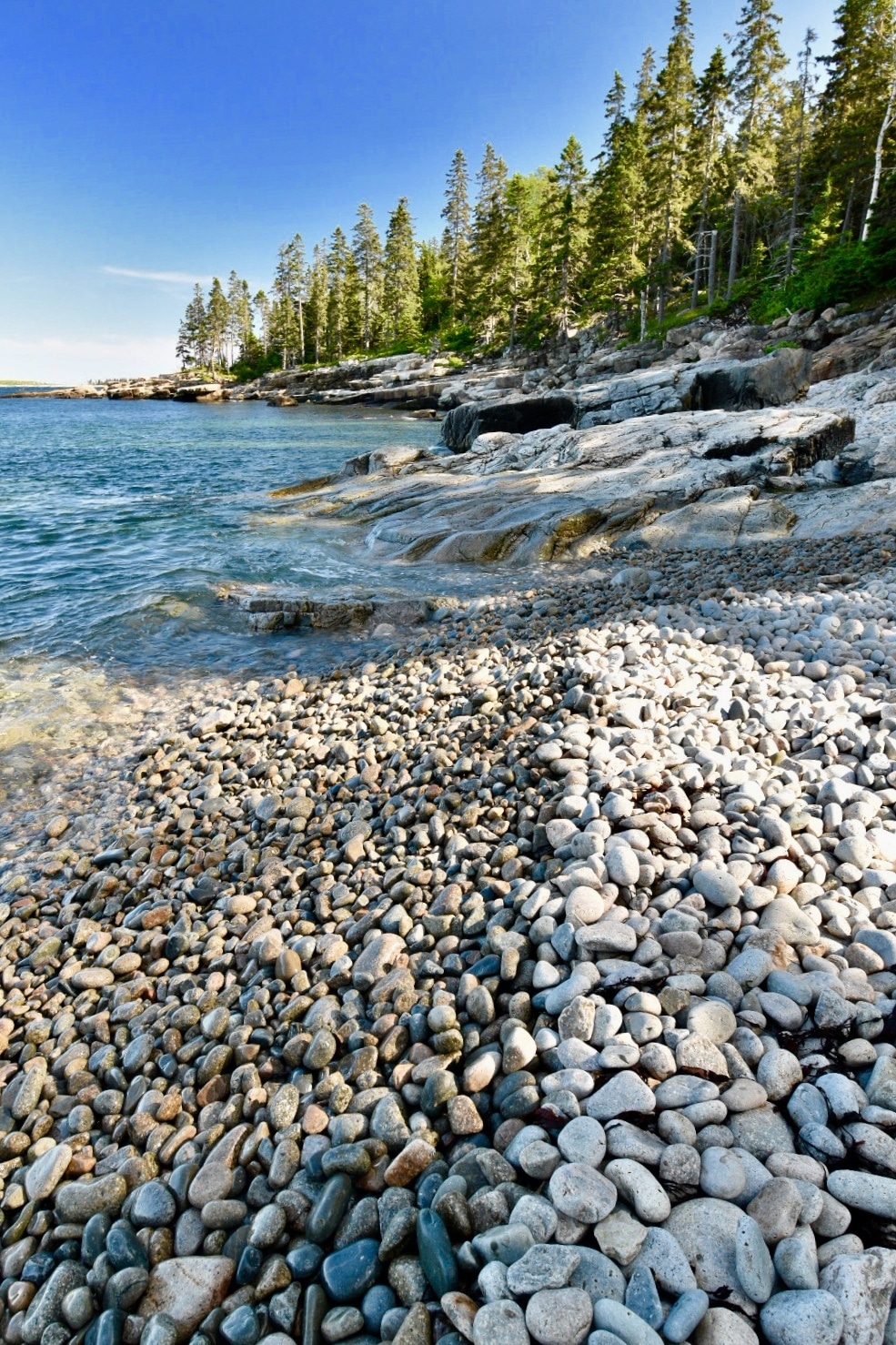 Waves Running Over Round Pebbles At Schoodic Peninsula Acadia National Park