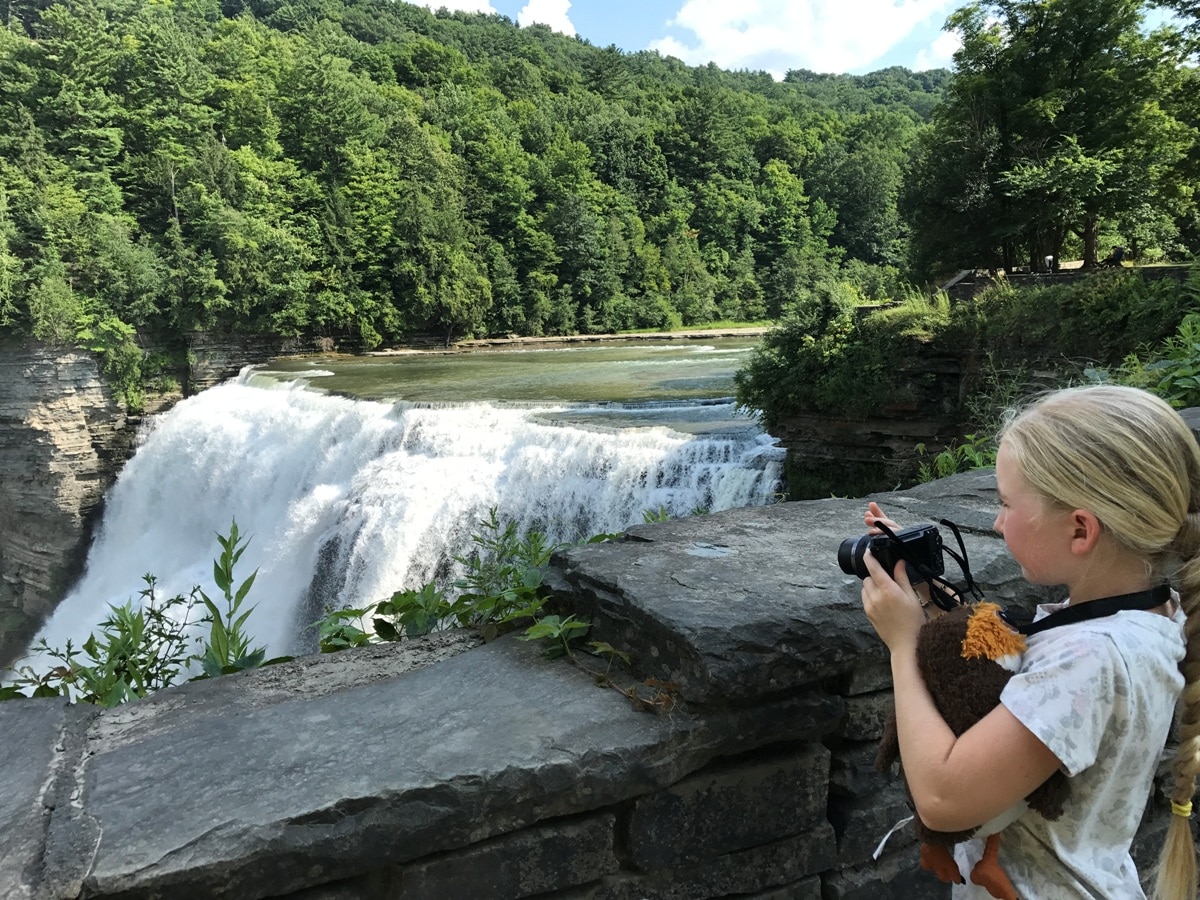 Girl Photographing Middle Falls Letchworth Park Corning NY Finger Lakes