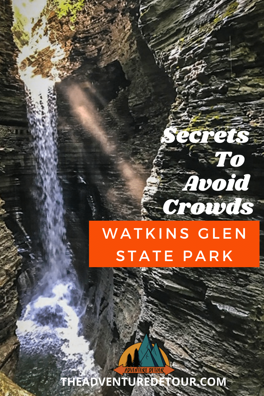 Waterfall With Sun Streaming Through Rocks Watkins Glen Falls