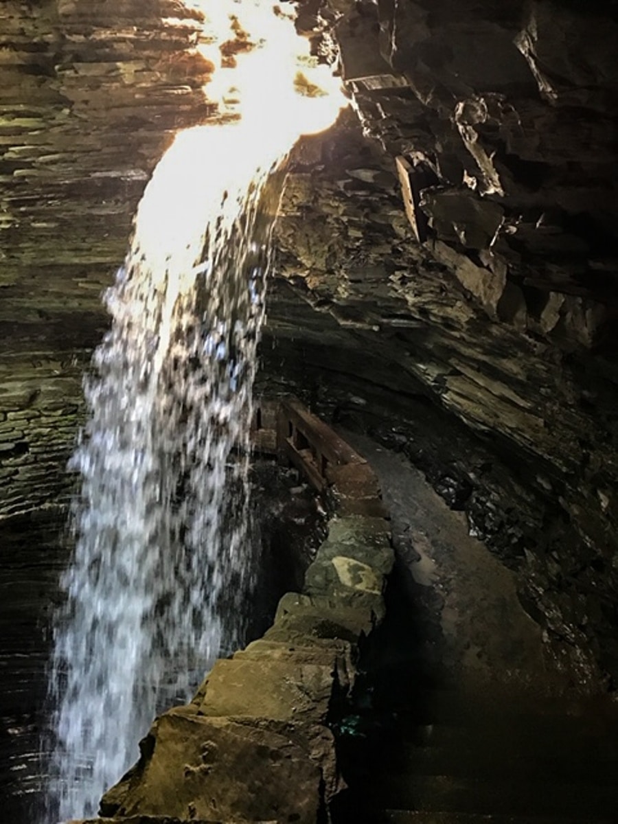 Path Crossing Underneath Waterfall Watkins Glen Falls NY