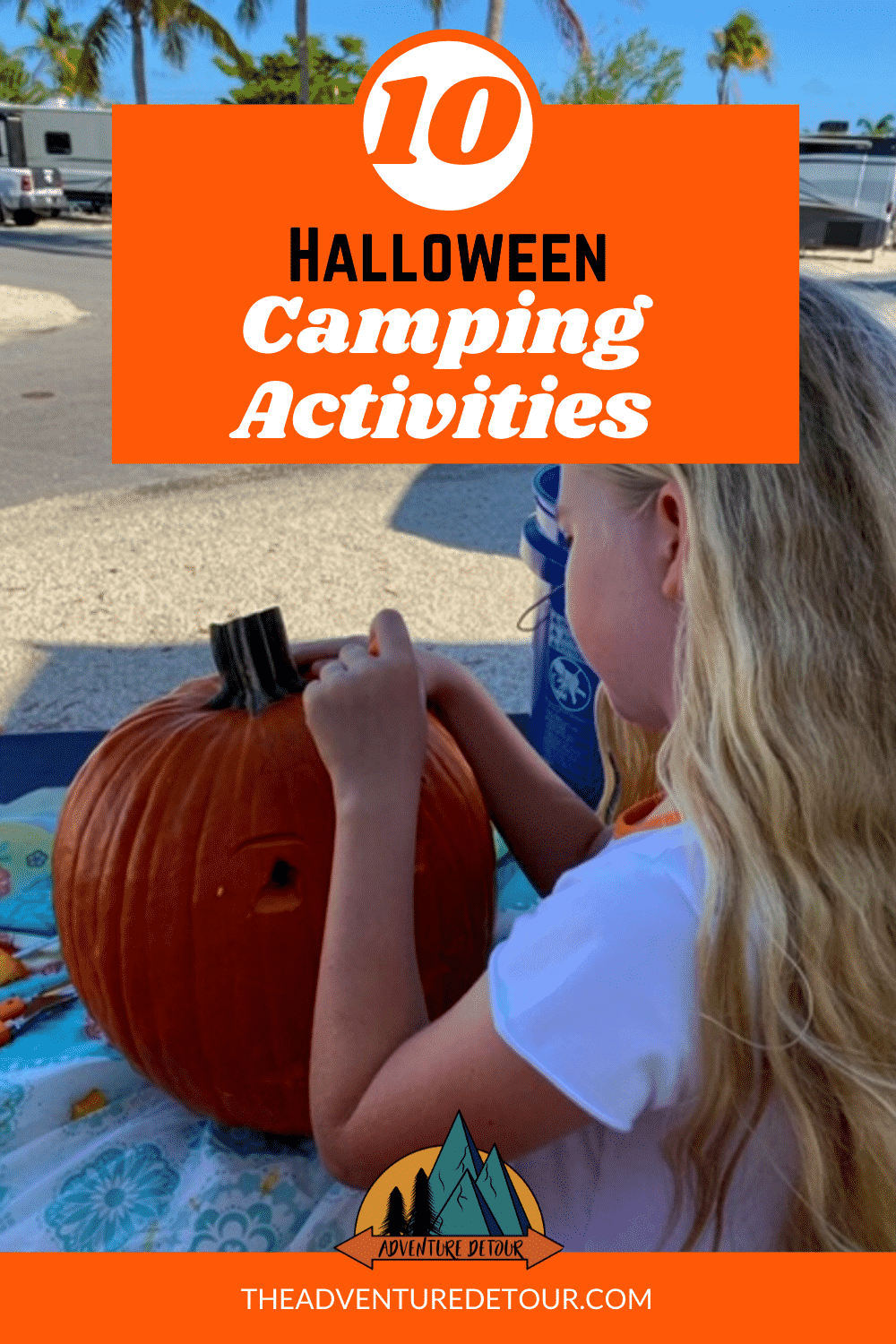 10 Halloween Camping Activities Girl Carving Pumpkin