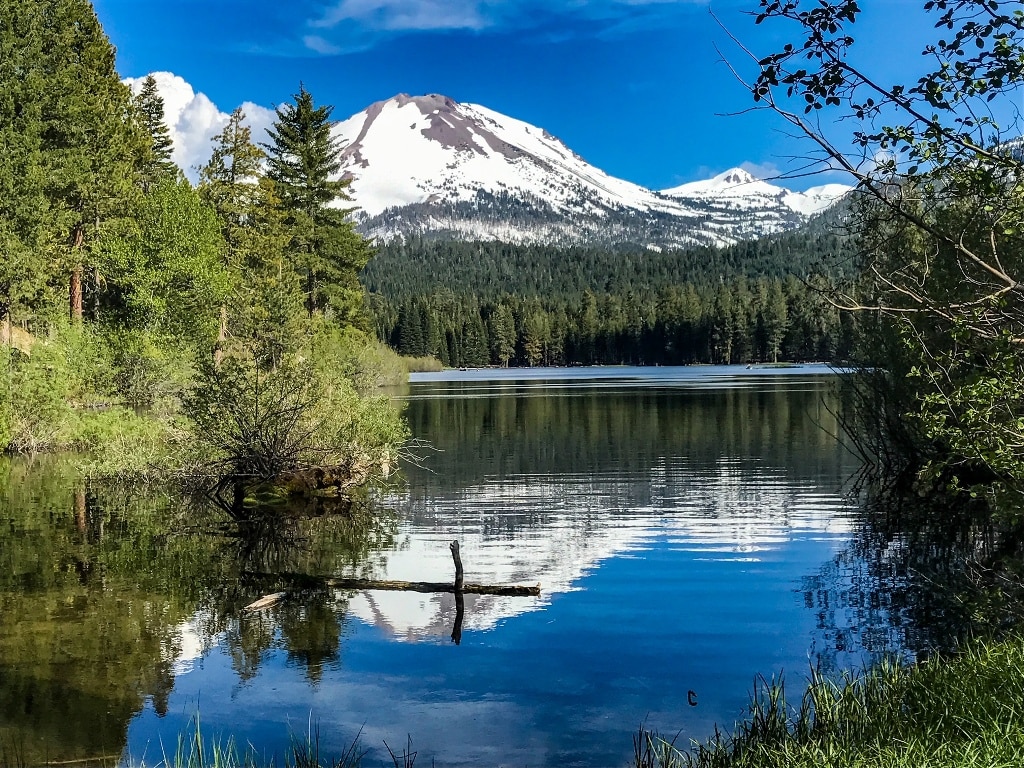 Snowy Mountain and Lake in Lassen Least Visited National Park Ideas To Avoid Crowds