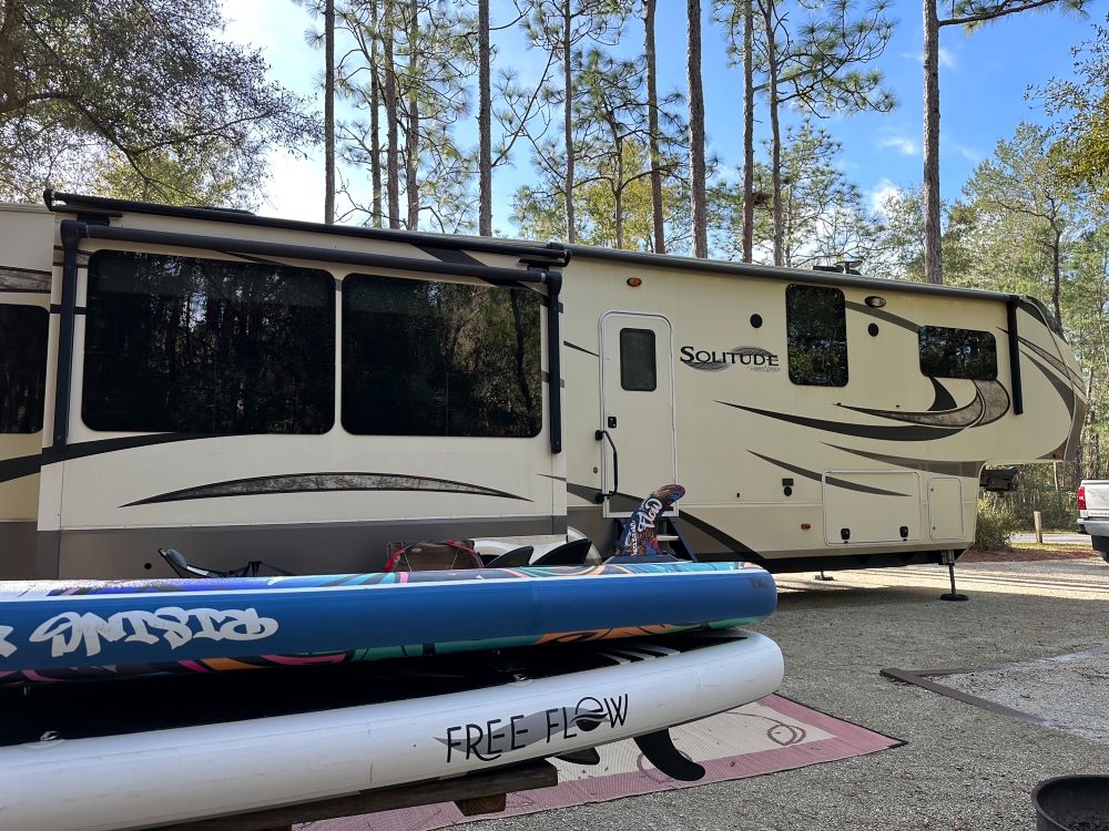 5th wheel RV with paddleboards - full time RV lifestyle