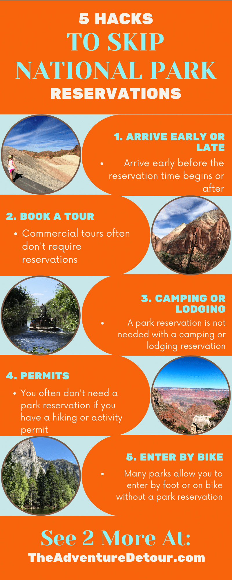 Graphic showing 5 ways to skip national park reservations.