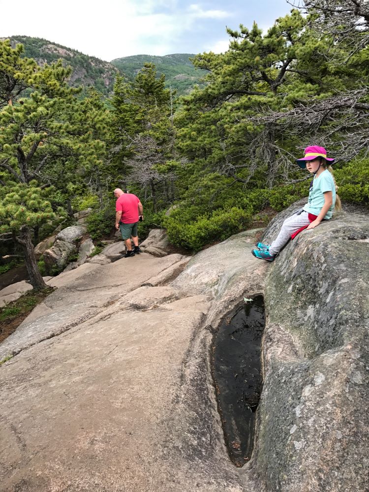 Father and daughter hiking in Acadia National Park - RV living