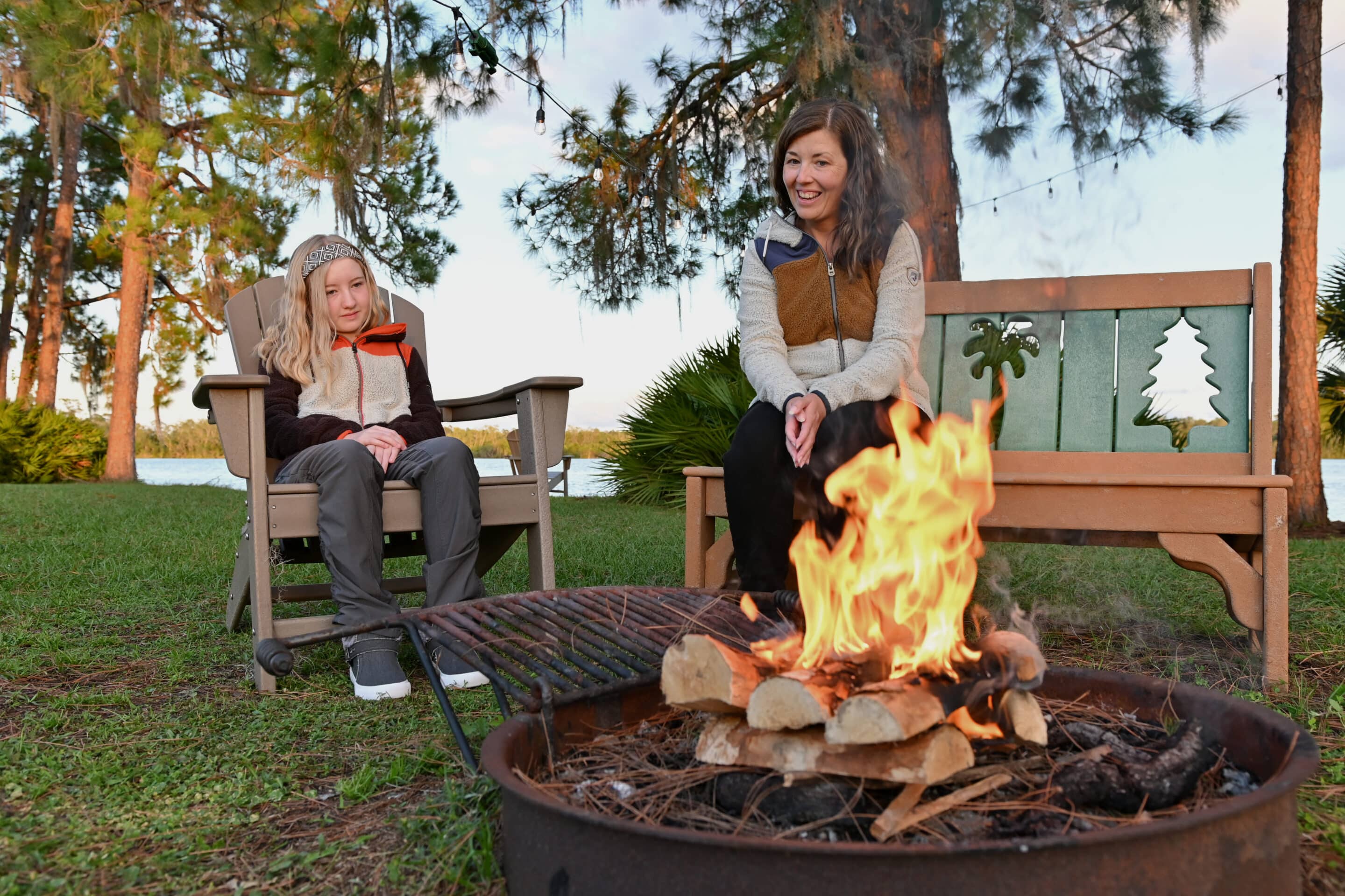 Campfire by the lake RVing - RV travel planning with AdventureGenie