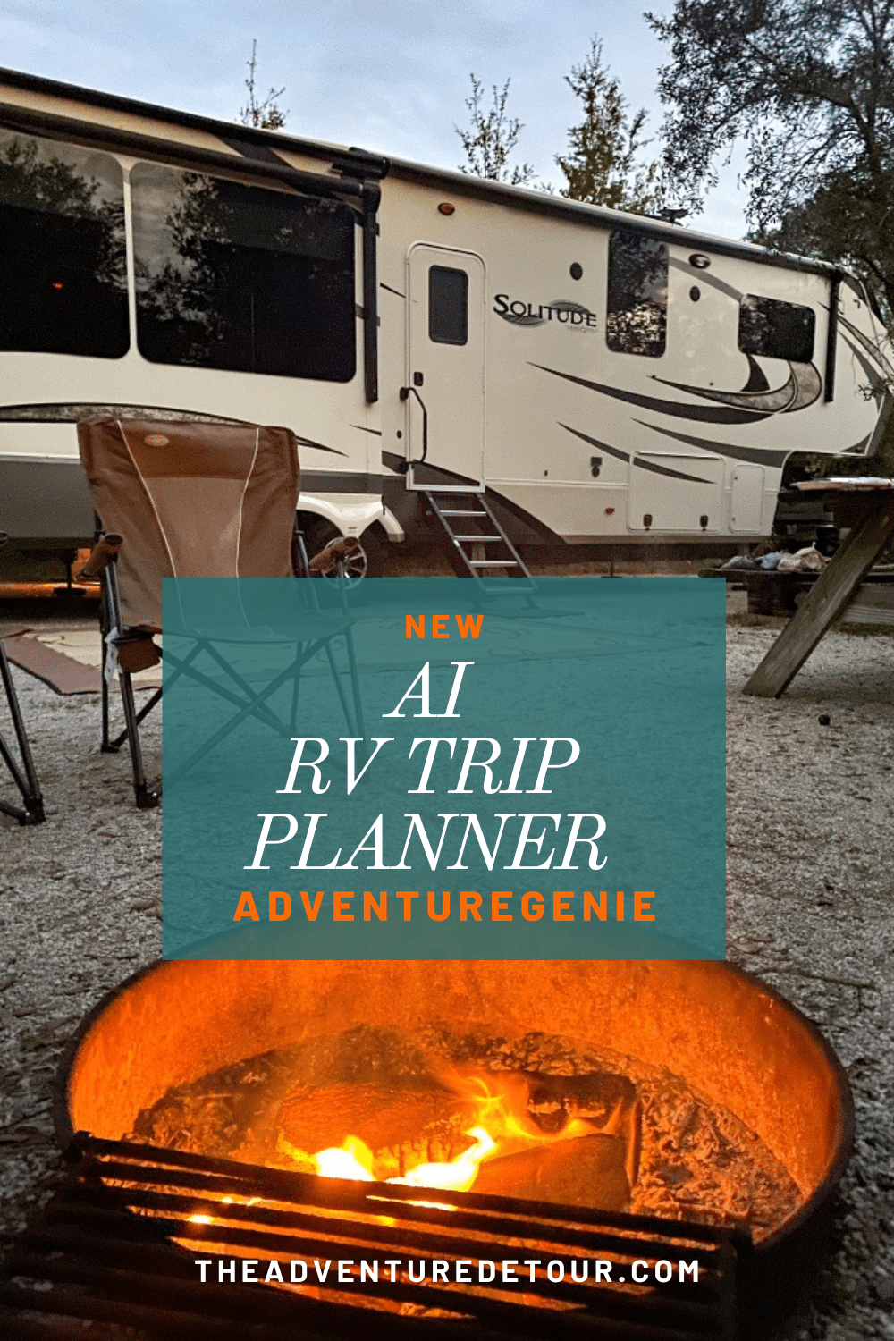 RV with campfire in campsite